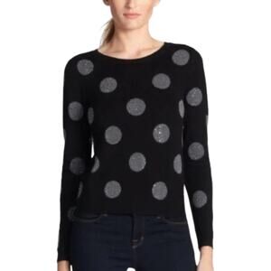 Alice + Olivia Wool Embellished Sweater Polka Dot Black Gray Studded Crewneck S